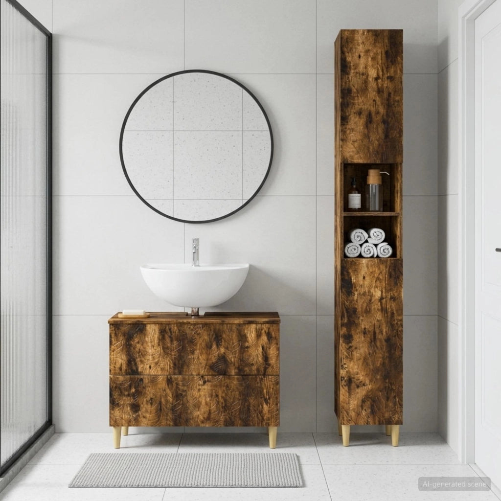 Set di Armadi da Bagno da 2 Pezzi DELFT Rovere Fumo 3417545