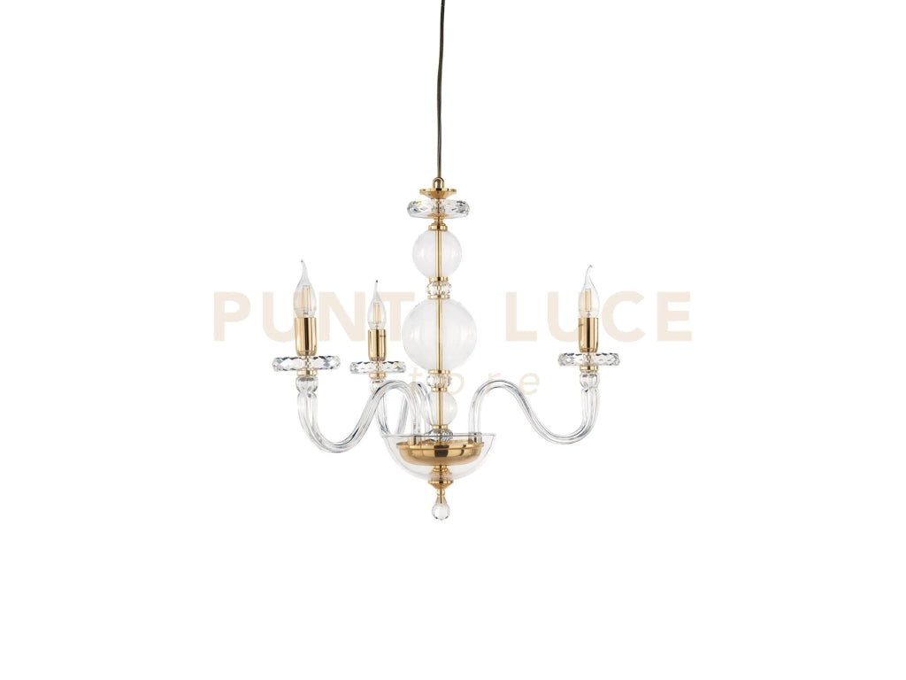 LAMPADARIO BACH 3 LUCI CRISTALLO E FINITURA ORO ATTACCO E14