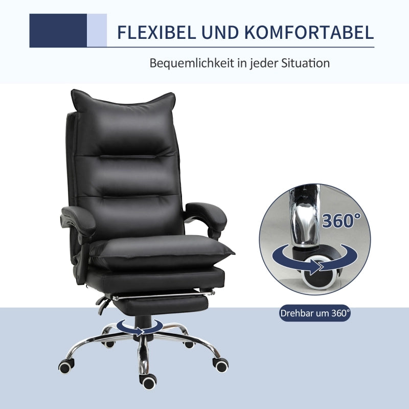 Sedia da ufficio in ecopelle ergonomica con poggiapiedi, braccioli e schienale reclinabile, girevole, nero