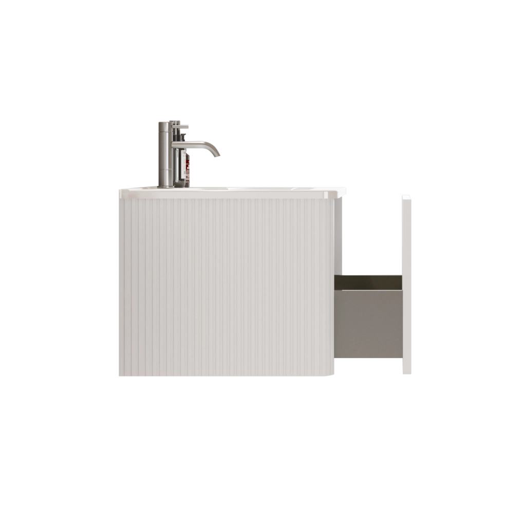Mobile bagno sospeso ULEVR 80 cm con lavabo in solid surface e cassetti push-to-open, bianco