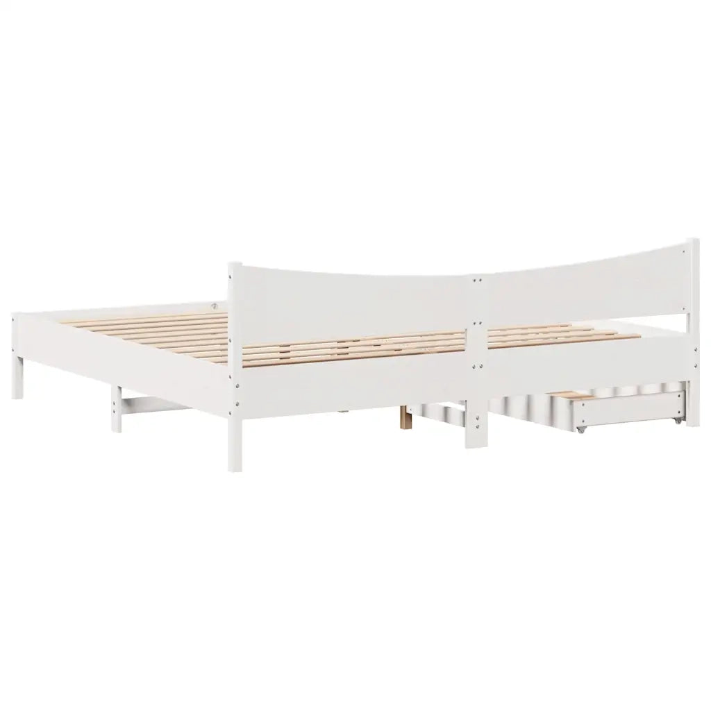 Giroletto con Cassetti-Struttura Letto con contenitore Bianco 200x200 cm Legno Massello di Pino 952386