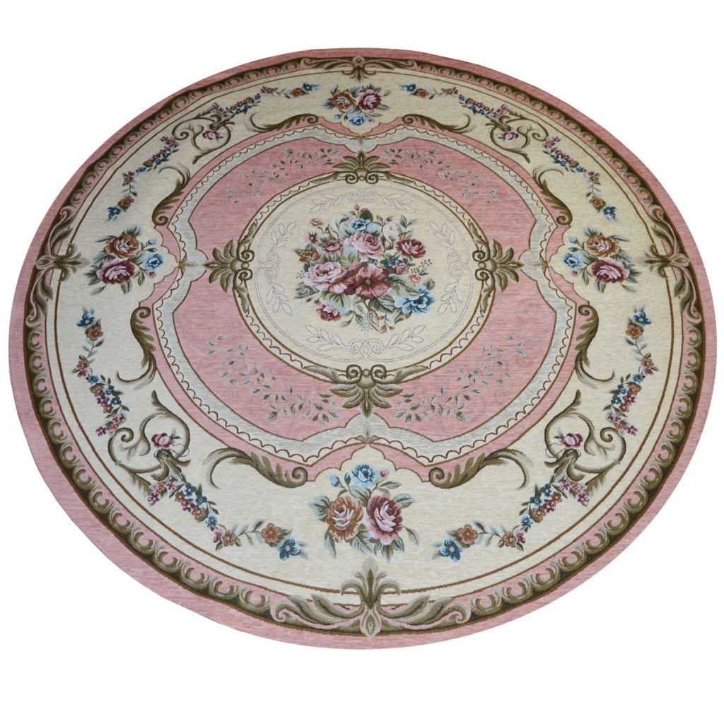 Tappeto AUBUSSON ROSA cm.200 ? Rotondo in ciniglia multiuso lavabile antiscivolo
