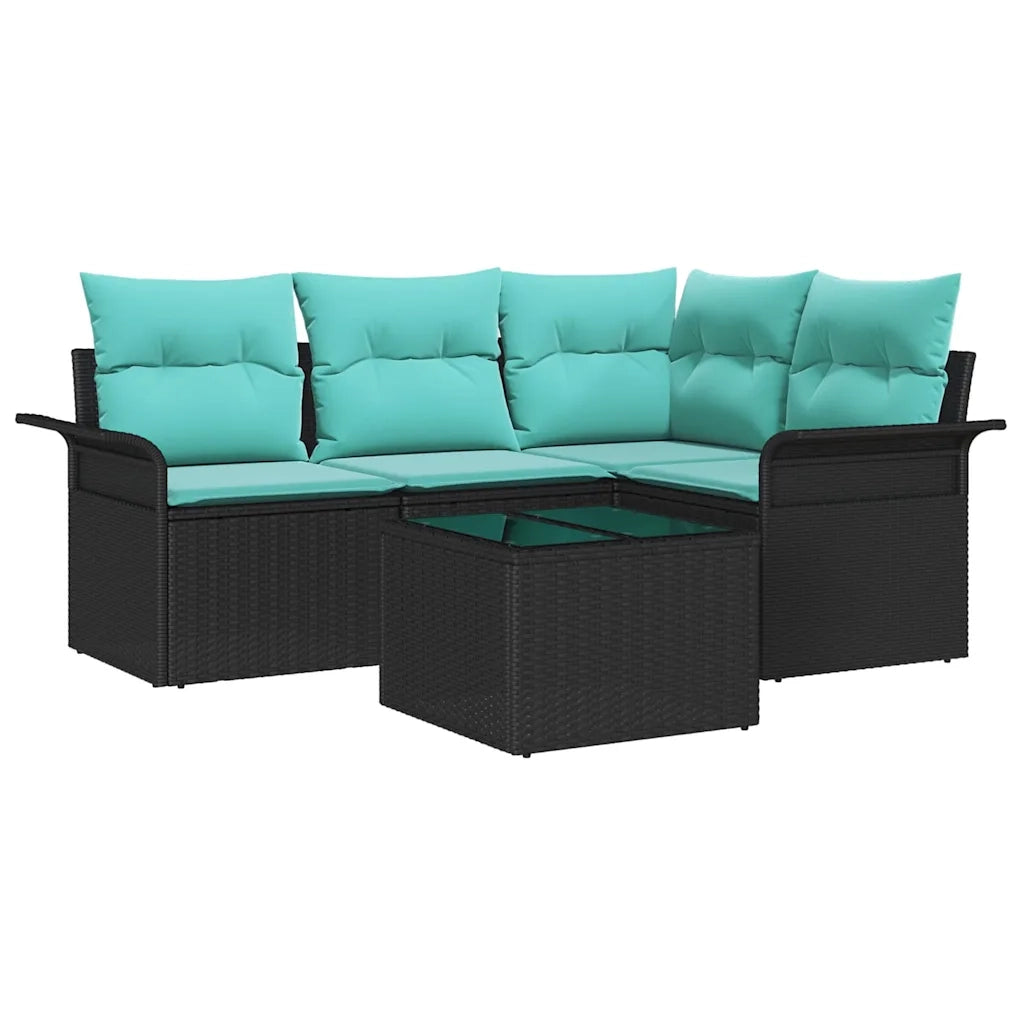 Set Divano da Giardino con cuscino 5 pcs Nero polyrattan
