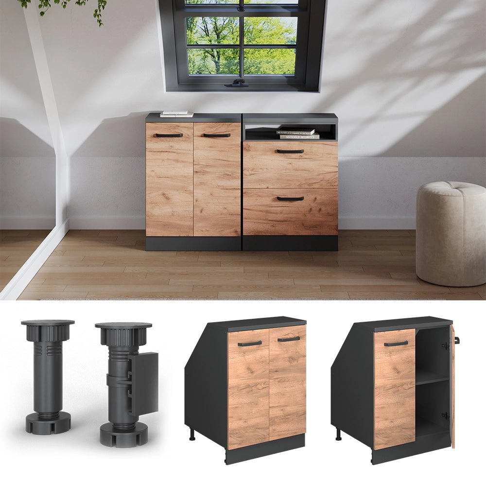 Mobile sottotetto Rion Rovere dorato/Antracite 60 x 83.8 cm con 2 porte, carcassa 60 cm profondità Vicco