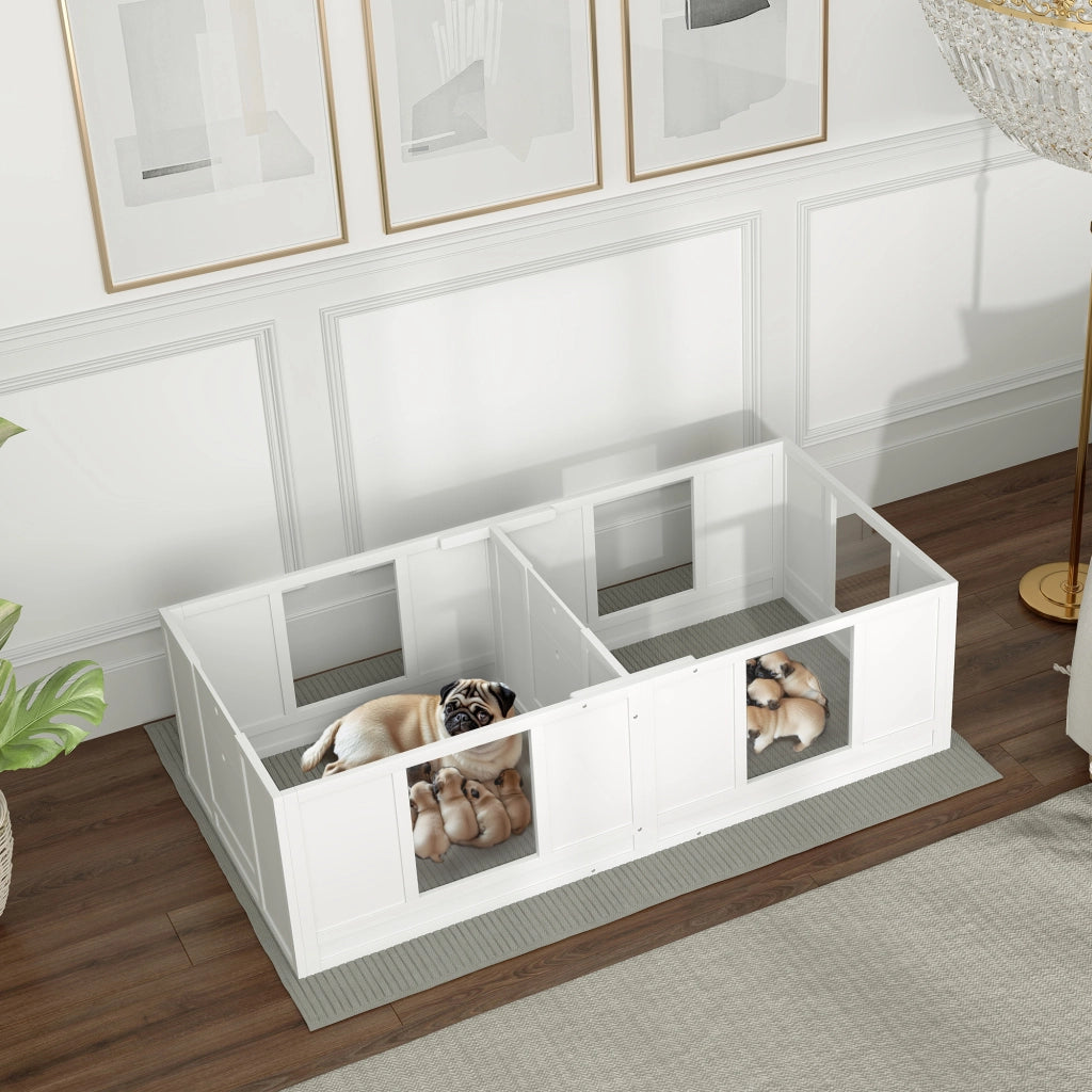 Cuccia per Cani 2 Stanze con Pannelli Trasparenti ¨C Zephmum ¨C Grigio 100x80x60 cm