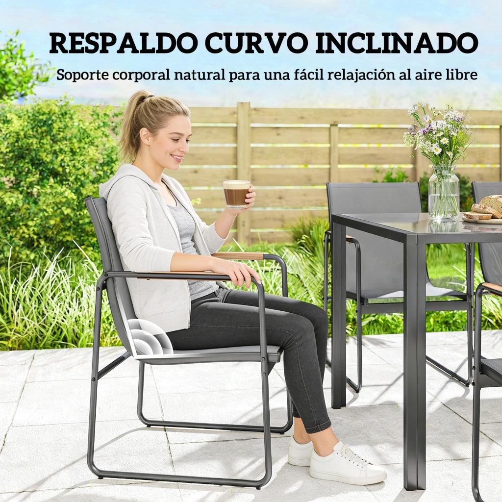Set Tavolo e Sedie da Giardino con Vetro Temperato ¨C zephmum ¨C Grigio, Polipropilene, 6 Pezzi