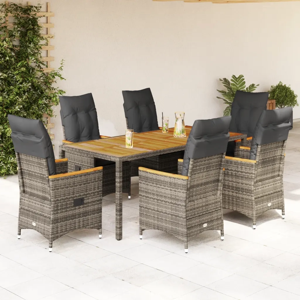 Set da Pranzo da Giardino 7 pz con Cuscini in Polyrattan Grigio 3276849