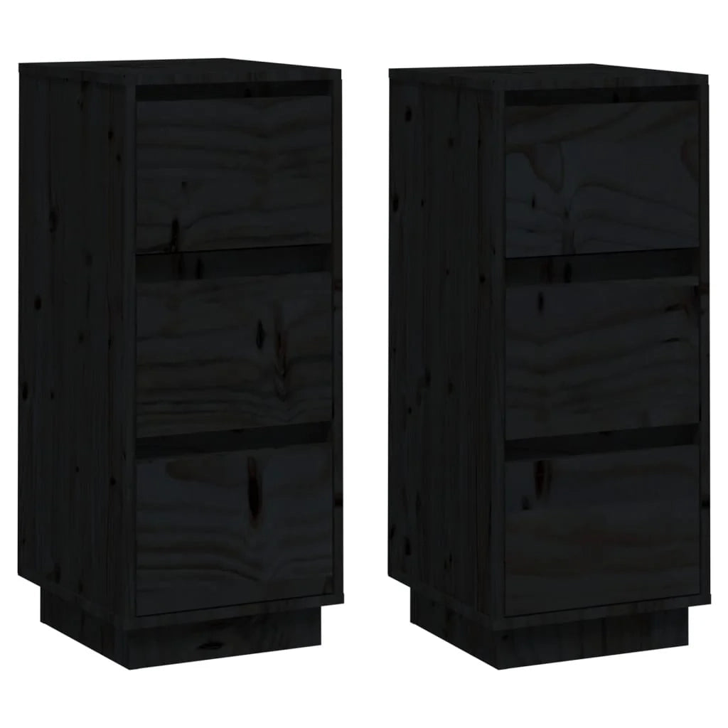 Buffet credenza cassettiera armadio mobile contenitore organizer per cucina soggiorno salotti set da 2 32 x 34 x 75 cm legno massello di pino nero 02_0036896