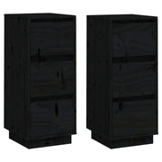 Buffet credenza cassettiera armadio mobile contenitore organizer per cucina soggiorno salotti set da 2 32 x 34 x 75 cm legno massello di pino nero 02_0036896