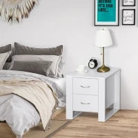 Comodino Moderno in Legno con 2 Cassetti per Camera da Letto, 48x39x54cm, Bianco