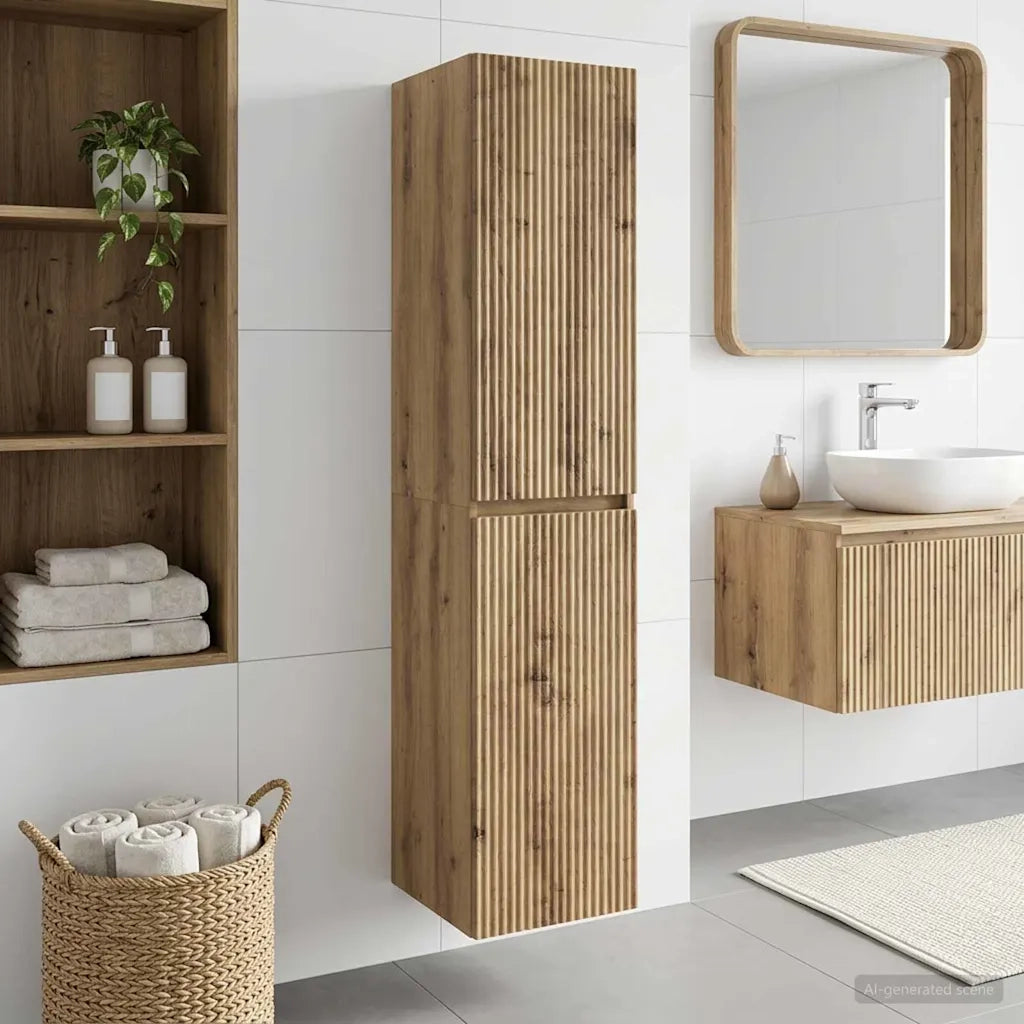 Mobiletto da Bagno a Muro Rovere Artigianale 33 x 34,5 x 160 cm