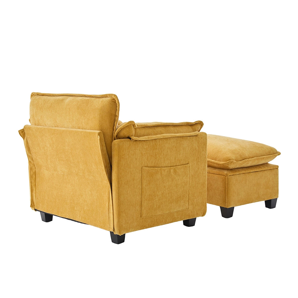 Poltrona oversize - Xylo - con poggiapiedi e pouf tasche laterali velluto