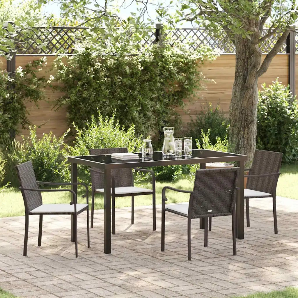 Set da Pranzo per Giardino 5 pz | Set Salotto da Giardino Marrone e Nero Rattan in PE