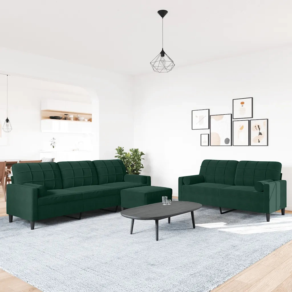 vidaXL Set di Divani 3 pz con Cuscini e Rinforzi Verde scuro Velluto