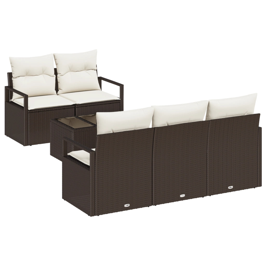 Set da Giardino con 6 Pezzi e Cuscini Marrone in Polyrattan