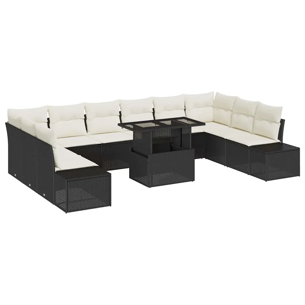 Set Divano da Giardino con cuscino 11 pcs Nero e crema