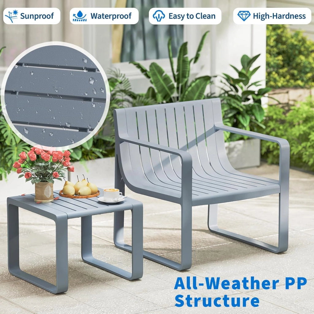 Set di sedie da giardino, 2 pezzi, resistenti alle intemperie, con sedie ergonomiche in PP e tavolino da caffè quadrato, per balcone e veranda
