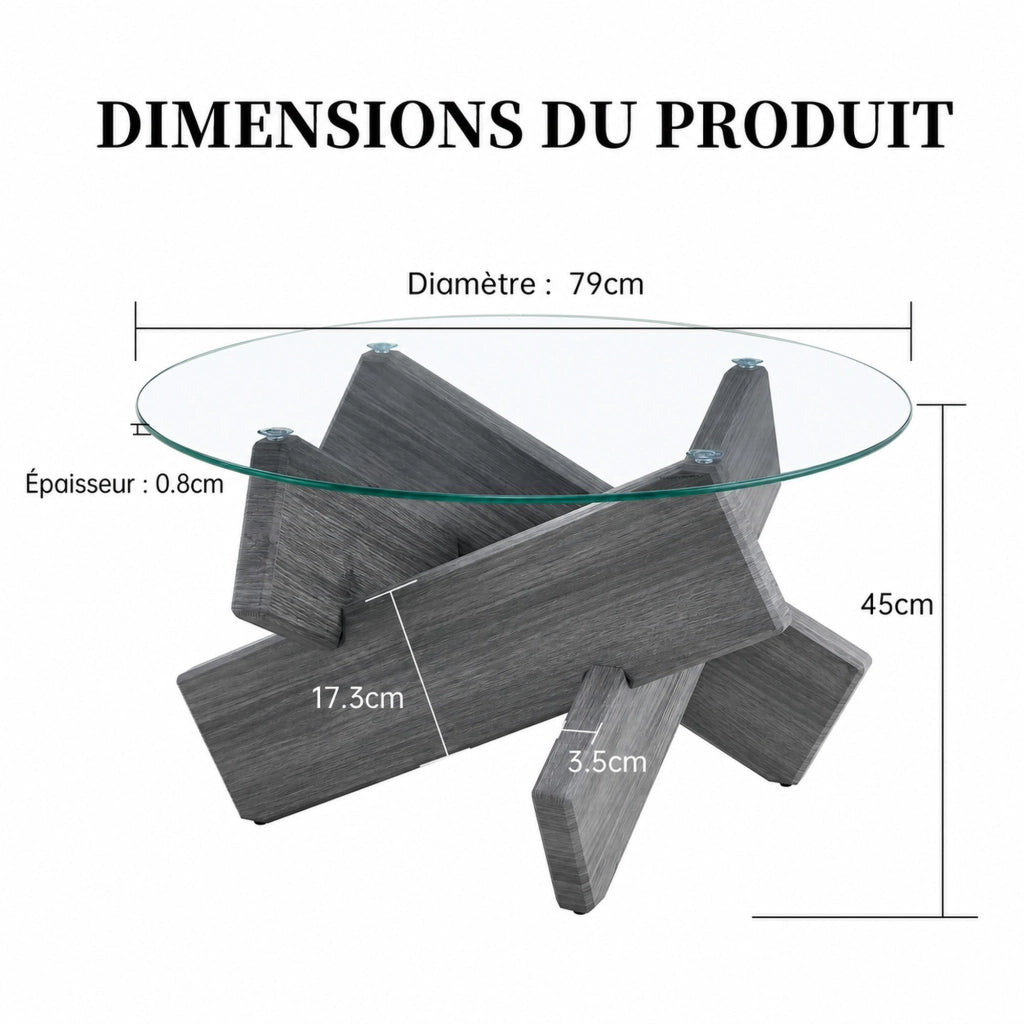 TAVOLINO DA CAFFÈ ROTONDO 79 cm MDF E VETRO GRIGIO/TRASPARENTE