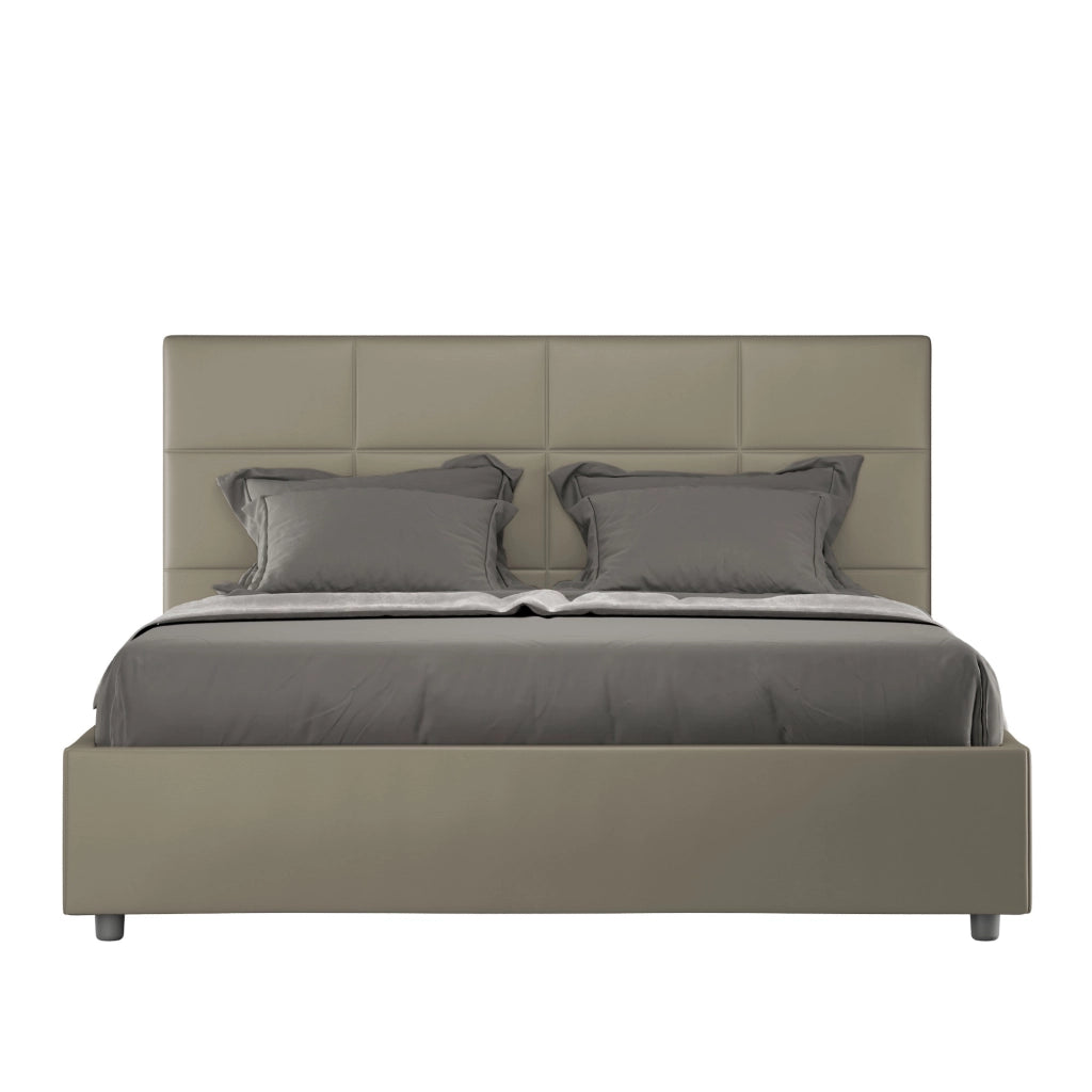 BS COM Letto matrimoniale francese con rete imbottito 140x200 similpelle cappuccino