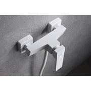 IMEX Miscelatore doccia in ottone e zama bianco opaco con cartuccia ceramica Ø35 mm tubo flessibile PVC 180 cm portamanopola in ABS manopola quadrata Imex-BDAR025-5BL Art