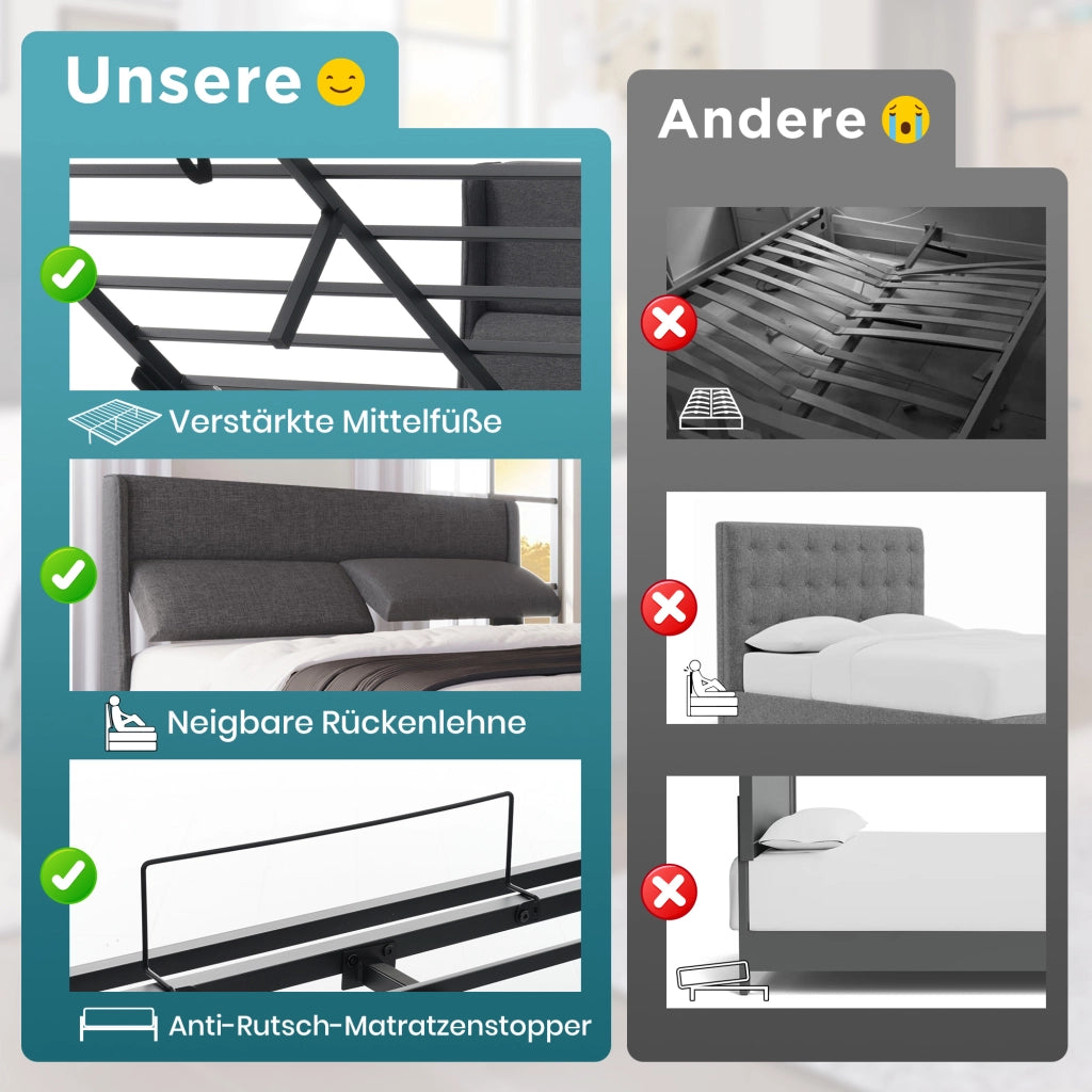 Letto contenitore 160x200 cm grigio con testiera regolabile