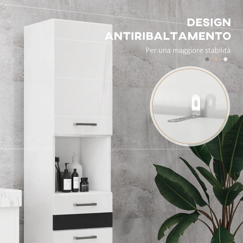 Mobile Bagno Alto a Colonna con Ante e Ripiani Regolabili ¨C zephmum ¨C Bianco Lucido