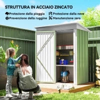 Casetta da Giardino Porta Attrezzi in Acciaio con Porta Bloccabile, 161x95x163/181cm, Verde