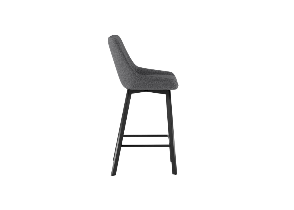 Sgabello da cucina Fox con seduta imbottita in tessuto grigio scuro e struttura in metallo nero, design moderno ed elegante - Fox