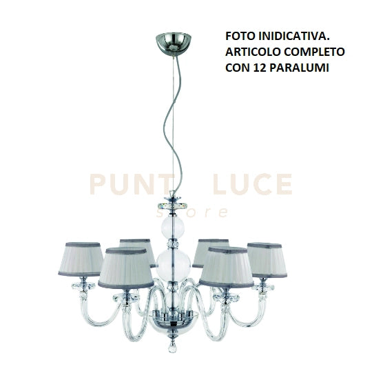 LAMPADARIO BACH 12 LUCI CRISTALLO E FINITURA CROMO ATTACCO E14 CON PARALUMI