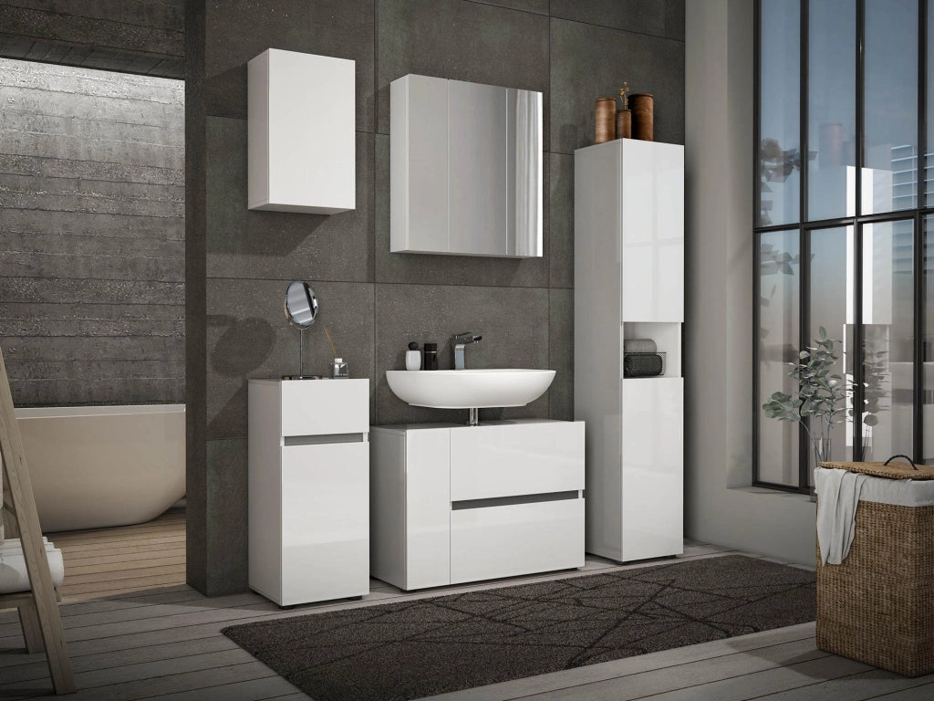 Armadio multiuso 1 anta Sylvain, Mobile multifunzionale, Mobiletto scarpiera, Guardaroba porta scarpe, Made in Italy, 34x34h81 cm, Bianco lucido