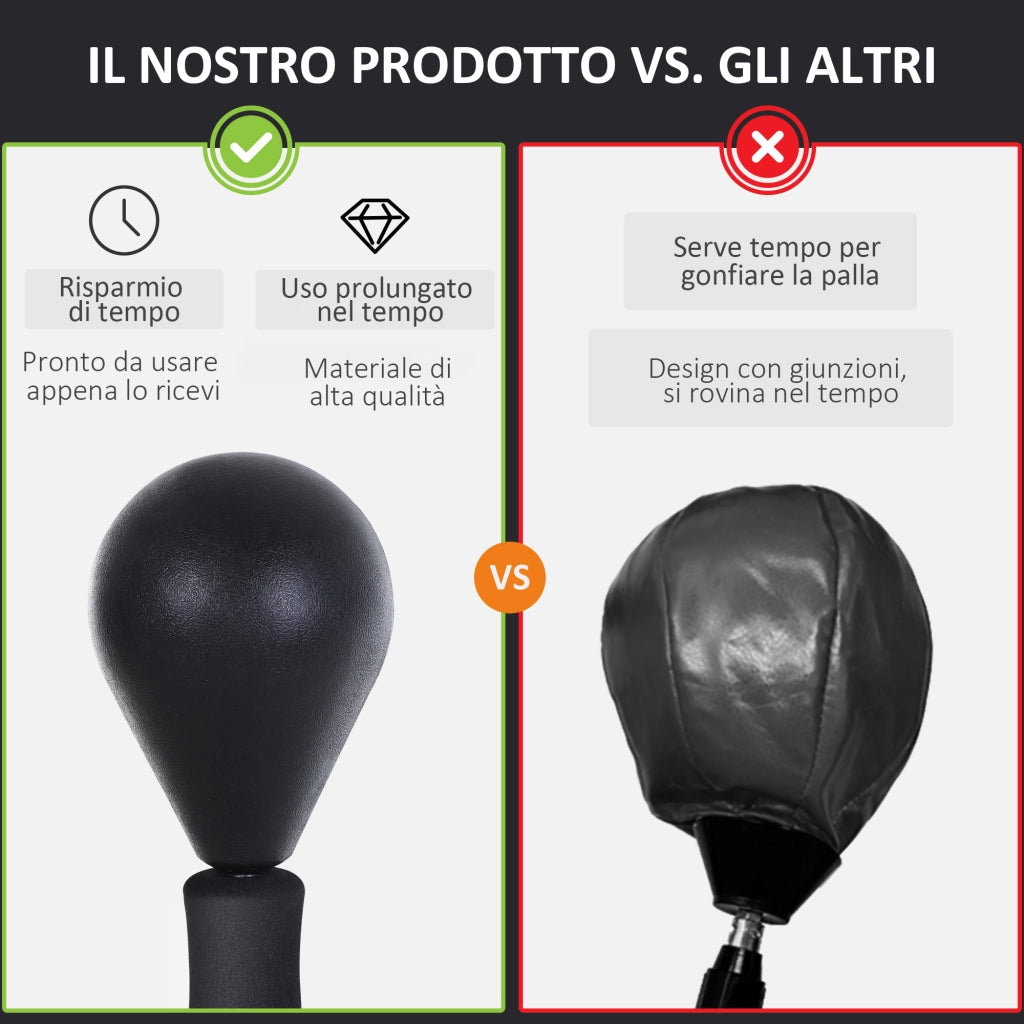 EasyComfort Punching Ball da Terra, Sacco da Boxe da Terra con Base Riempibile, Ventose e Guantoni, Altezza Regolabile 4 Livelli da 136-154 cm, Speed Bag per Home Gym Casa e Palestra, Nero