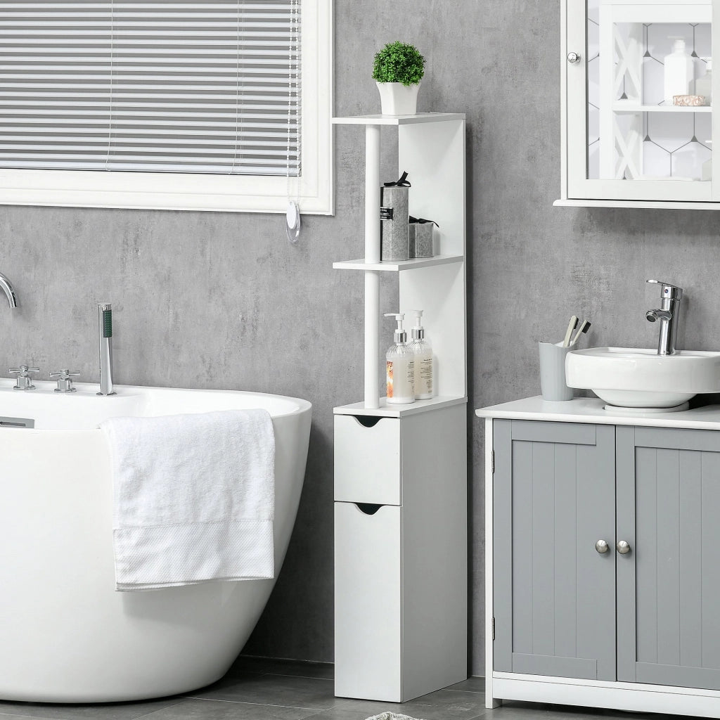 Mobile a Colonna 2 Ripiani 2 Armadietti 15,2x29,8x118 cm in MDF e Legno Truciolare Bianco