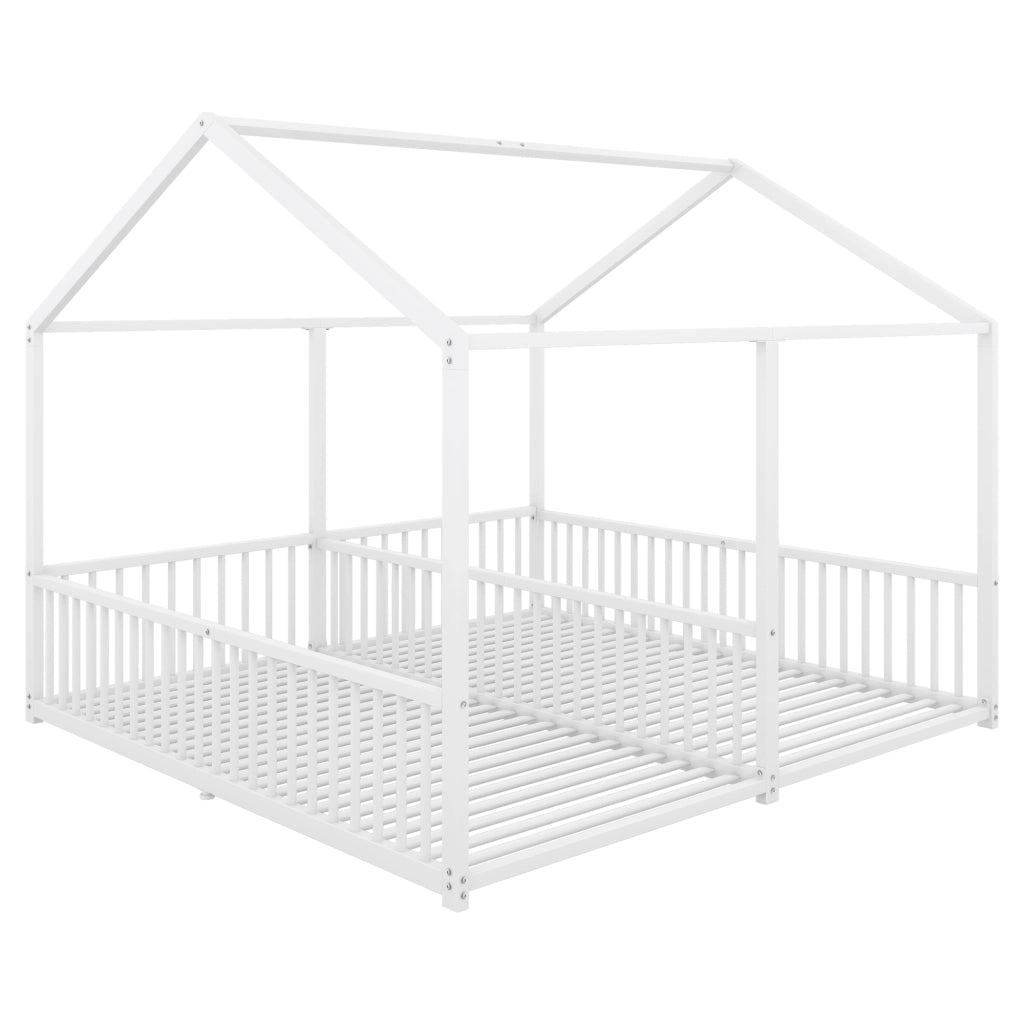 Letto a soppalco in metallo per bambini 90x200 cm, struttura in ferro, bianco, con sponde e scala, senza materasso