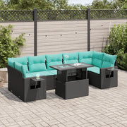 Set Divani Giardino 8 pz con Cuscini Nero Polyrattan Acacia