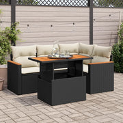 Set Divani da Giardino 5 pz con Cuscini Nero Polyrattan Acacia 3327479