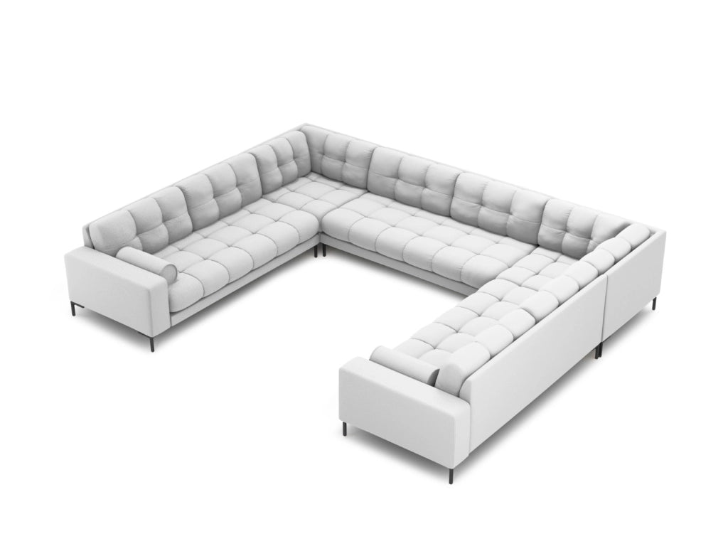 Cosmopolitan Design - Divano panoramico "Bali" 9 posti in tessuto strutturato grigio chiaro 