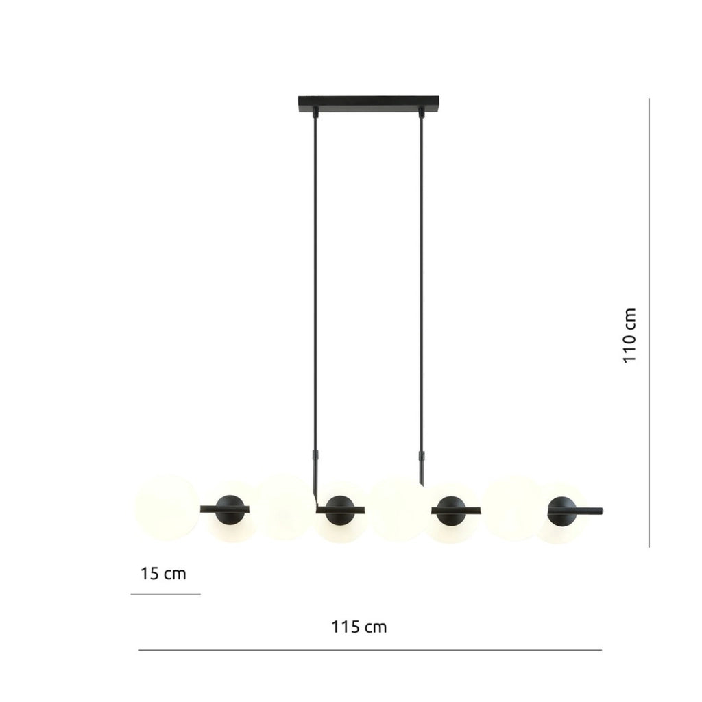 Lampada a sospensione RORY in acciaio nero e vetro opale