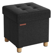 Pouf/sgabello contenitore con poggiapiedi panca pieghevole con contenitore 38 x 38 x 40 cm per soggiorno/camera da letto nero 12_0007285