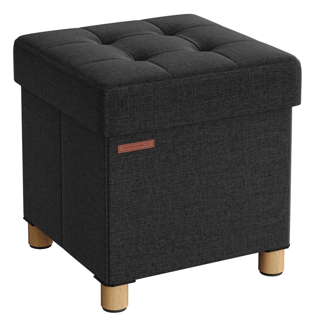 Pouf/sgabello contenitore con poggiapiedi panca pieghevole con contenitore 38 x 38 x 40 cm per soggiorno/camera da letto nero 12_0007285