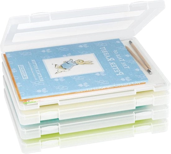 Libreria per documenti - 4 pezzi - contenitore portatile per progetti - 85 x 11 mm - carta per documenti A4 - contenitore in plastica - misura interna 31 x 226 x 18 cm - contenitore per documenti da ufficio