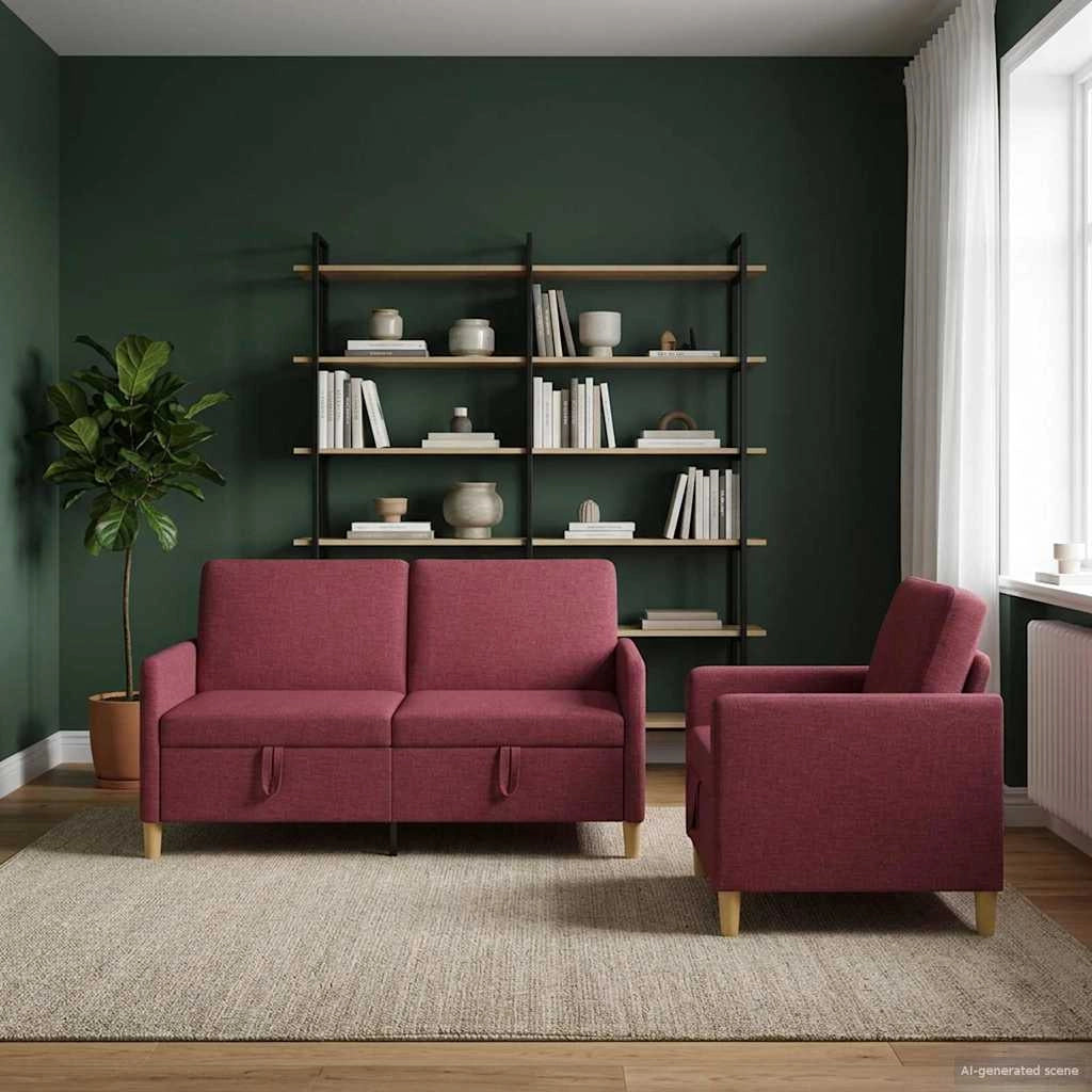 Set di Divani con Storage 2 pz Rosso Vino Poliestere 3429179