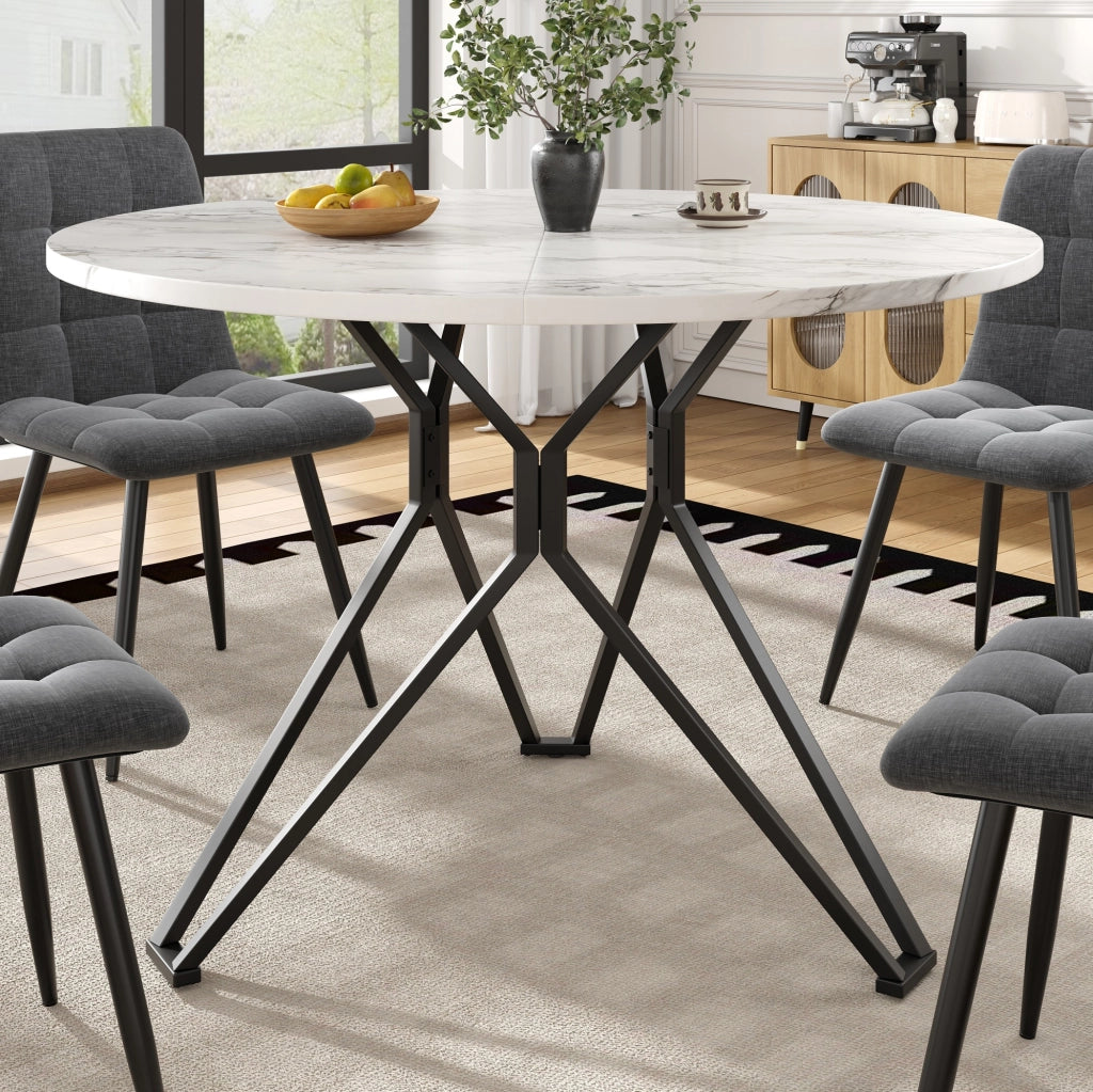Tavolo da pranzo rotondo 100x100x76 cm con piedi regolabili; MDF effetto marmo nero