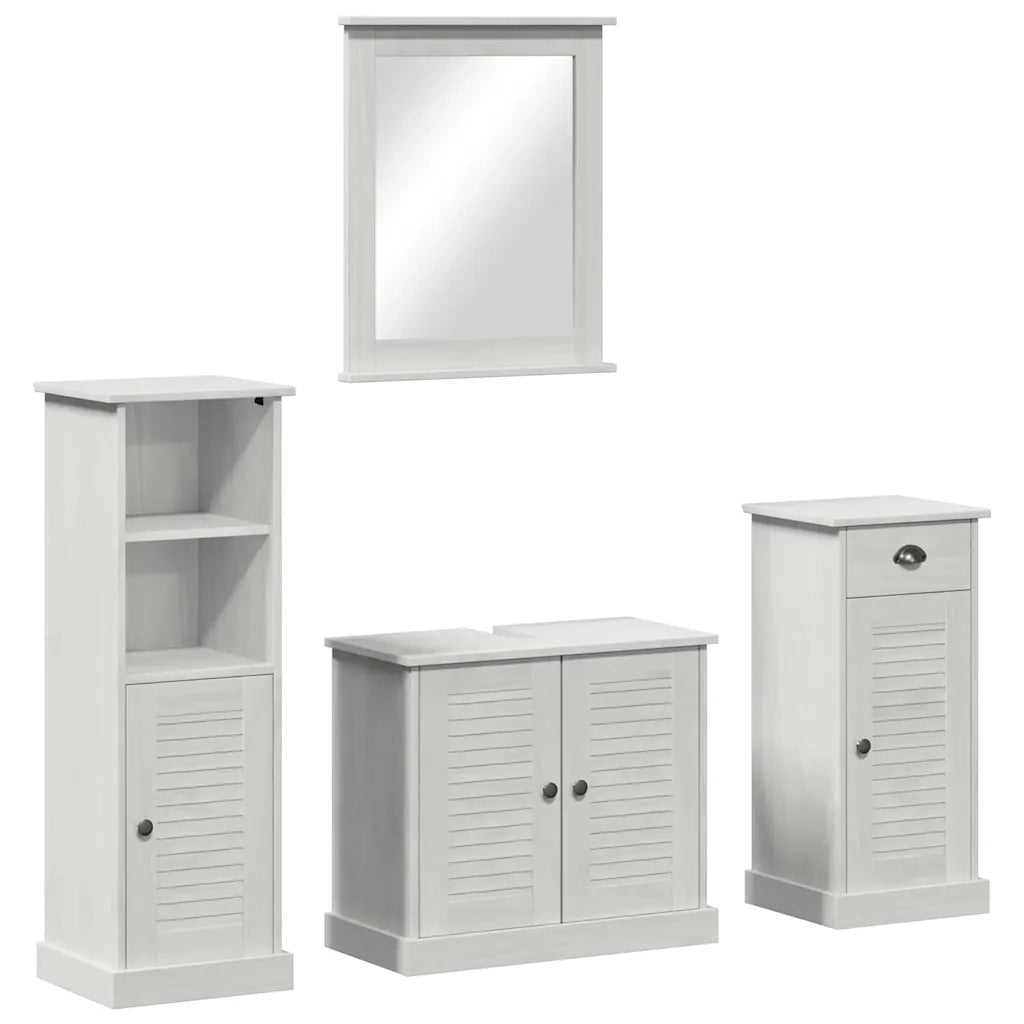 Set di mobili per il Bagno | Armadio da bagno 4 pz Bianco Antico Pino massello