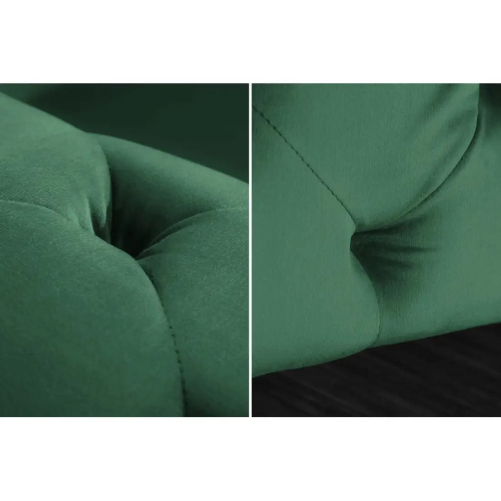 Divano dritto VELENA verde smeraldo – Divano barocco in velluto con piedi in metallo dorato