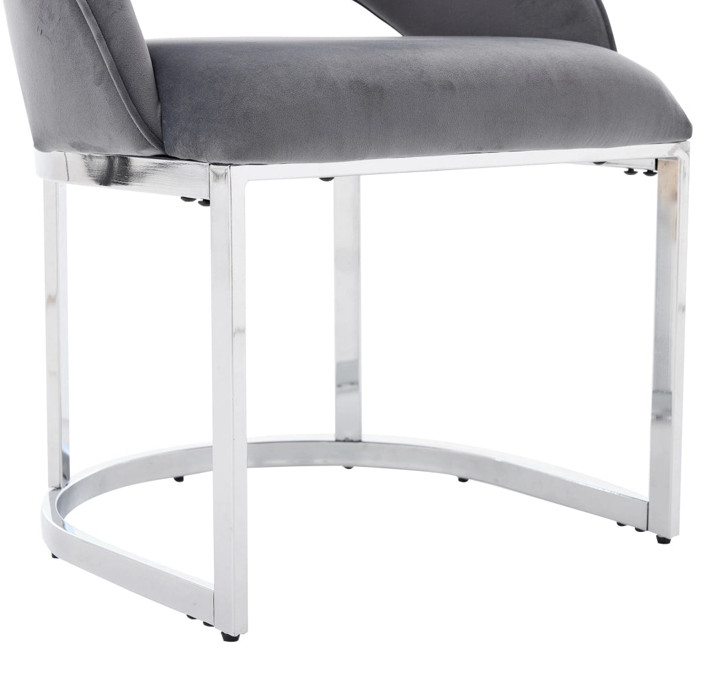 Set di 4 sedie da pranzo in velluto grigio con gambe argentate