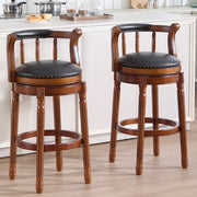 Sgabello da bar girevole 55x55x34 cm con schienale curvo in pelle e legno nero