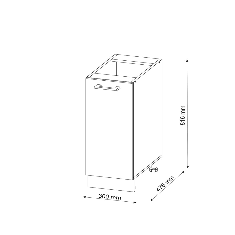 Armadio cucina dispensa alto R-Line Bianco lucido/Bianco 30 cm, PL Marmo Vicco