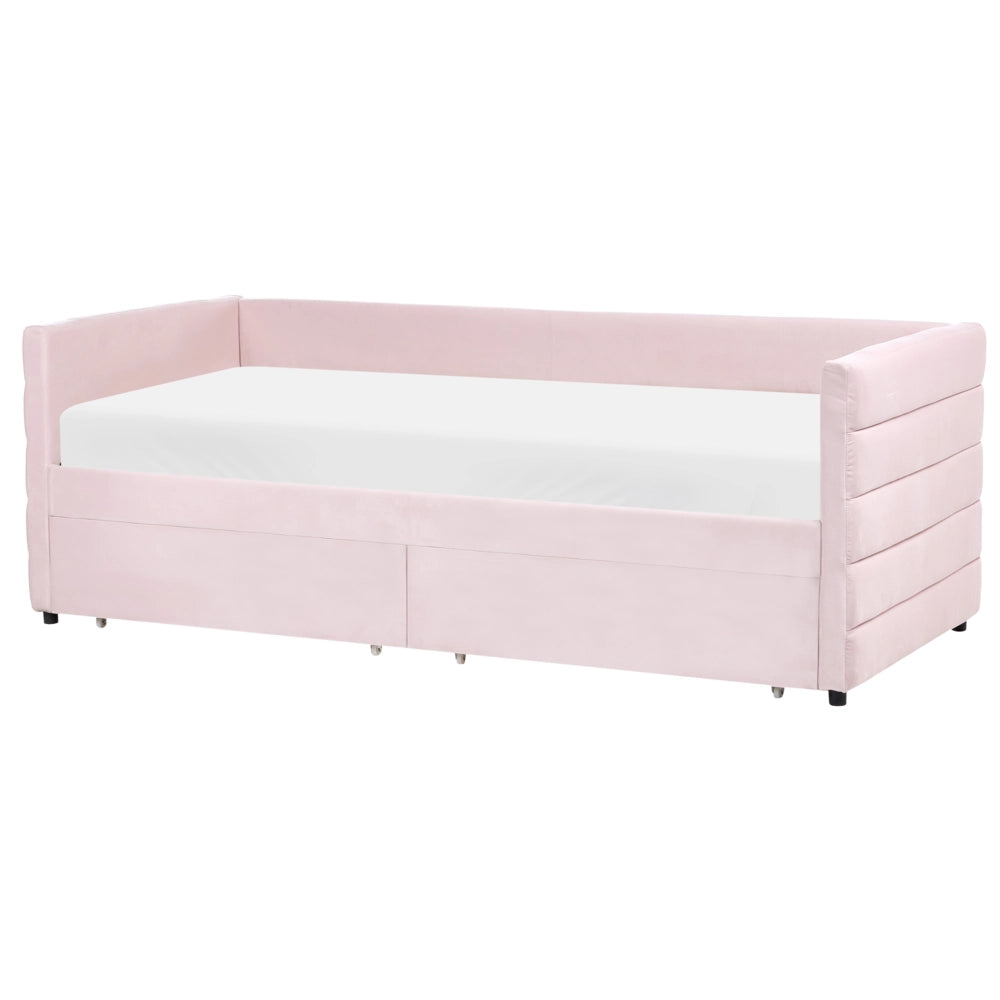 Letto con contenitore con cassetti in velluto rosa pastello 90 x 200 cm stanzetta design elegante