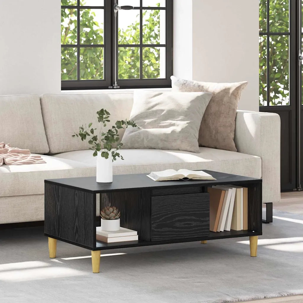 Tavolino da salotto con cassetto Rovere Nero 90 x 50 x 26.5 cm