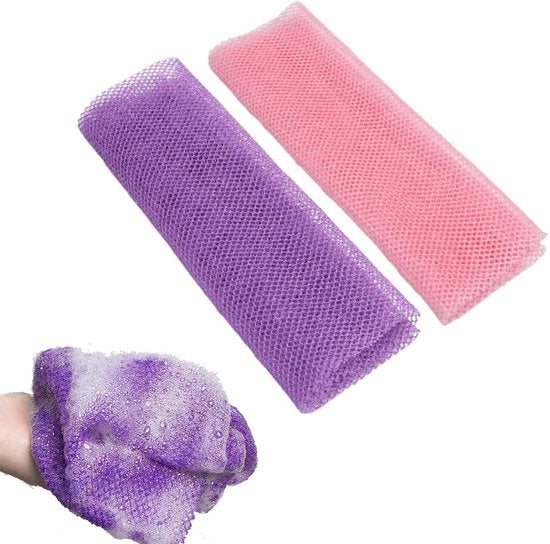 Douchi Spons Premium Qualità - Spongia di Nylon per Esfoliazione - 65 x 20 cm - 2 Pezzi - Spongia Esfoliante